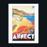 Carte Postale Poster Vintage voyage pour Annecy, France,<br><div class="desc">Cette carte postale est une reproduction d'une affiche de voyage PLM vintage faisant la publicité d'Annecy en France.</div>