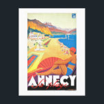 Carte Postale Poster Vintage voyage pour Annecy, France,<br><div class="desc">Cette carte postale est une reproduction d'une affiche de voyage PLM vintage faisant la publicité d'Annecy en France.</div>