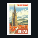 Carte Postale Poster Vintage voyage pour Berne, Suisse,<br><div class="desc">Cette carte postale est une reproduction d'une affiche de voyage vintage faisant la publicité de Berne,  Suisse.</div>