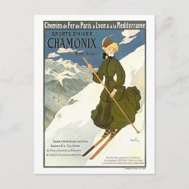 Carte Postale Poster Vintage voyage pour Chamonix, France, (Devant)