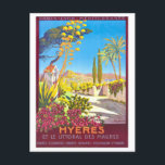 Carte Postale Poster Vintage voyage pour Hyeres, France,<br><div class="desc">Cette carte postale est une reproduction d'une affiche de voyage PLM vintage faisant la publicité de Hyères en France.</div>