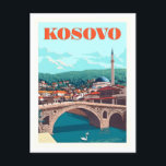 Carte Postale Poster Vintage voyage pour le Kosovo<br><div class="desc">Cette carte postale présente une reproduction d'une affiche de voyage vintage faisant la publicité du Kosovo.</div>