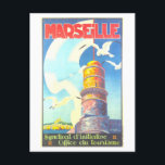 Carte Postale Poster Vintage voyage pour Marseille, France,<br><div class="desc">Cette carte postale est une reproduction d'une affiche de voyage vintage faisant la publicité de Marseille en France.</div>