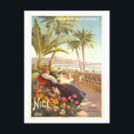 Carte Postale Poster Vintage voyage pour Nice, France<br><div class="desc">Cette carte postale est une reproduction d'une affiche de voyage PLM vintage faisant la publicité de Nice en France.</div>