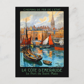 Carte Postale Poster Vintage voyage restauré France Saint Malo