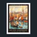 Carte Postale Poster Vintage voyage, Saint Malo<br><div class="desc">Basé sur une affiche de voyage vintage.</div>