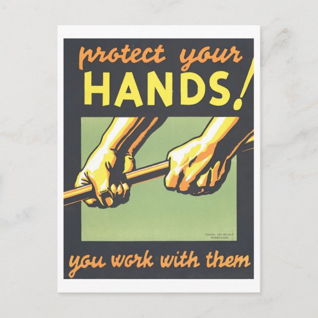 Carte Postale Poster vintage WPA : "Protégez vos mains" (Devant)