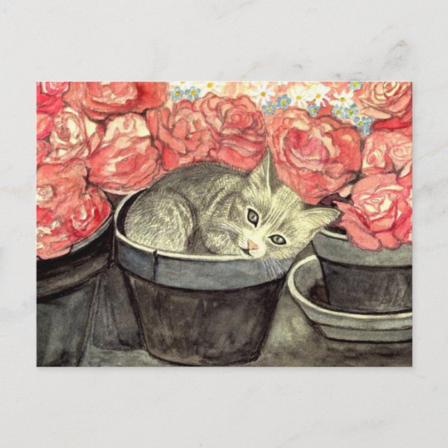 Carte Postale Postkarte Aquarell "Kätzchen im Blumentopf" (Devant)