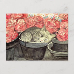 Carte Postale Postkarte Aquarell "Kätzchen im Blumentopf"