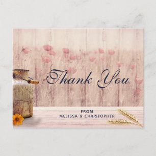 Carte Postale Pot à lait rustique avec blé et fleurs Merci