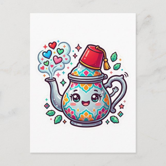 Carte Postale Pot à thé Kawaii Mint marocain Autocollant (Devant)