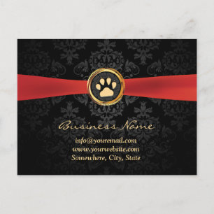 Carte Postale Pot pour animaux de compagnie Gold Paw & Red Ribbo