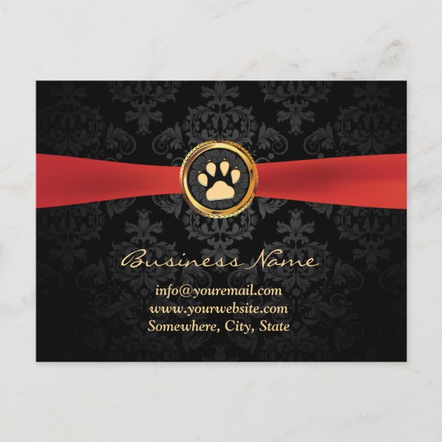 Carte Postale Pot pour animaux de compagnie Gold Paw & Red Ribbo (Devant)