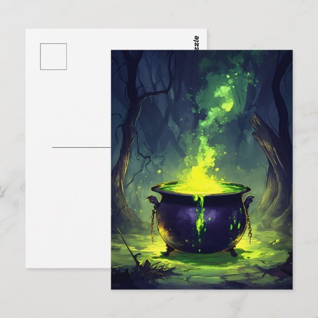 Carte Postale Potion magique éclatante Cauldron Halloween (Devant / Derrière)