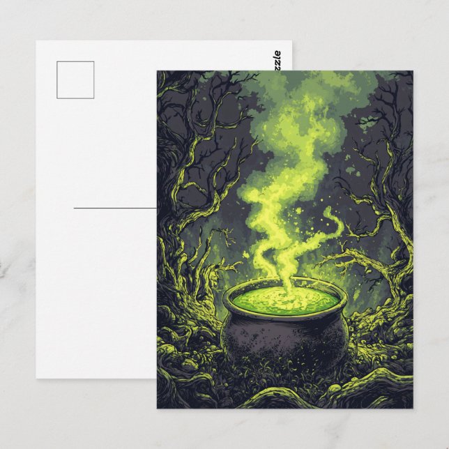 Carte Postale Potion magique verte Cauldron Halloween (Devant / Derrière)