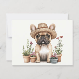 Carte Postale Pots de fleurs de jardinage de Bulldog