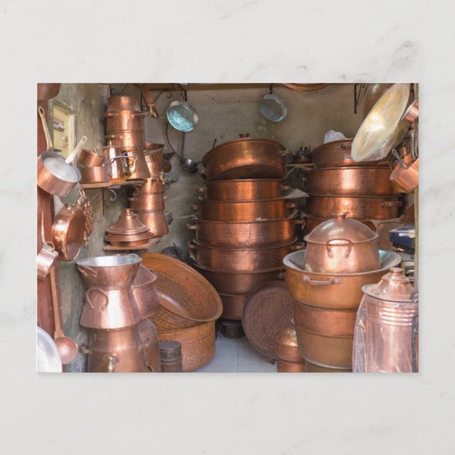 Carte Postale Pots en cuivre au marché (Devant)
