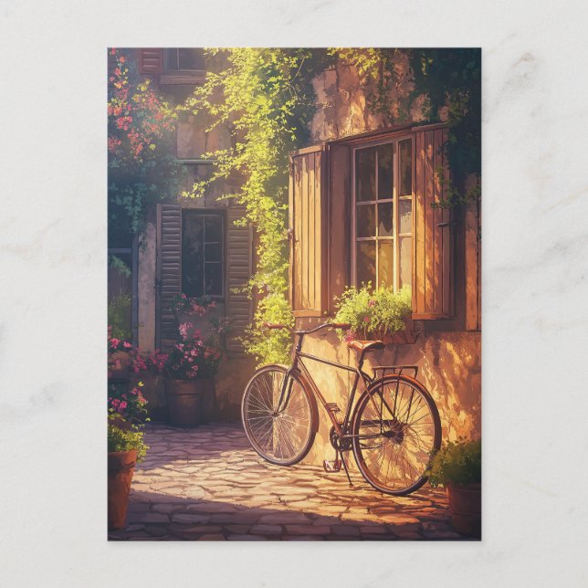 Carte Postale Pots vintages pour vélos et fleurs (Devant)