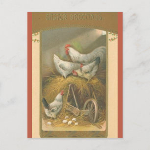 Carte Postale Poules Vintage sur Pâques de Foin