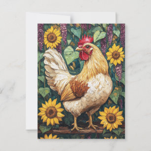Carte Postale Poulet aux fleurs Peinture à l'huile