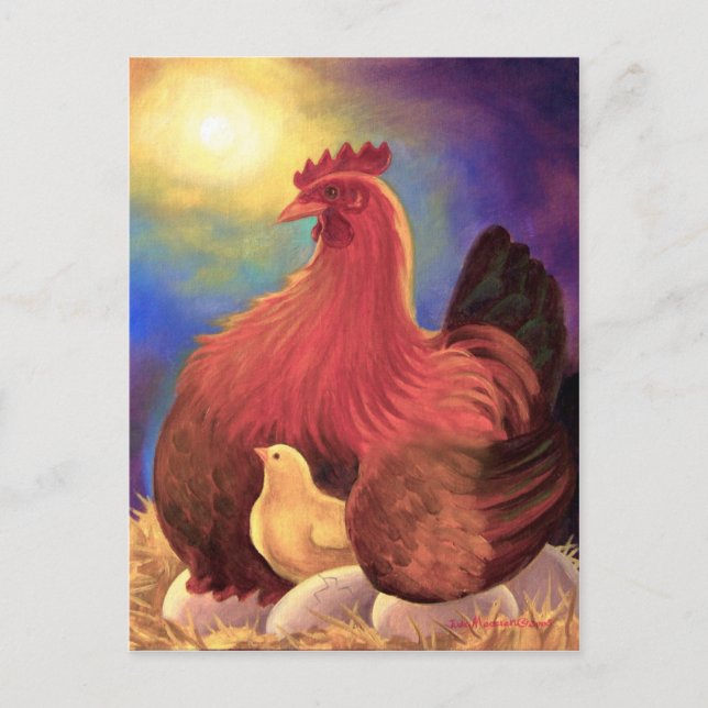 Carte Postale Poulet avec l'art de la ferme de poussins - Multi (Devant)