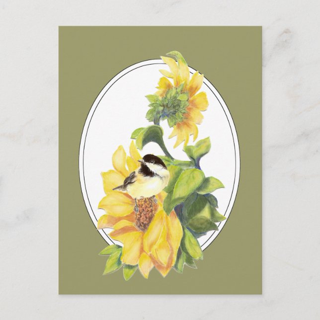 Carte Postale Poulet d'aquarelle original et tournesol (Devant)