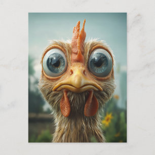 Carte Postale Poulet Drôle aux Grands Yeux en Gros Plan
