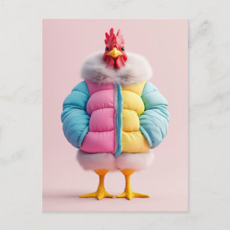 Carte Postale Poulet élégant dans une veste matelassée d'hiver c