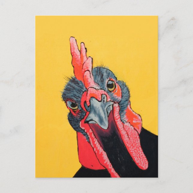 Carte Postale poulet en colère en jaune (Devant)