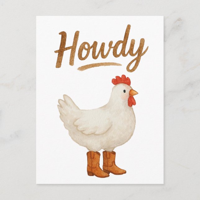 Carte Postale Poulet Howdy en bottes de cowboy (Devant)
