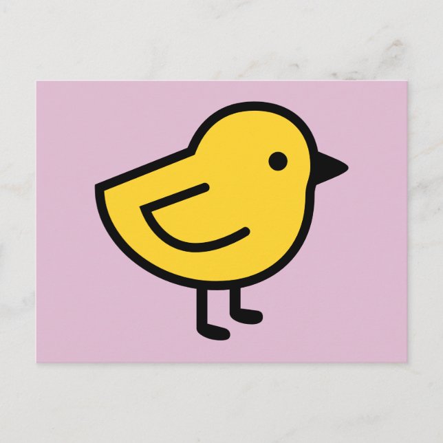 Carte Postale Poulet Jaune Sur Fond Rose (Devant)