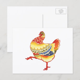 Carte Postale Poulet noir vintage coloré de la ferme