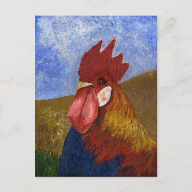 Carte Postale Poulet / Peinture de coq (Devant)