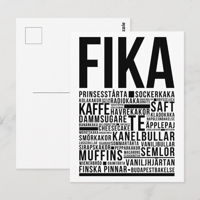 Carte Postale Poulets de café sucré Fika Poster de typographie (Devant / Derrière)