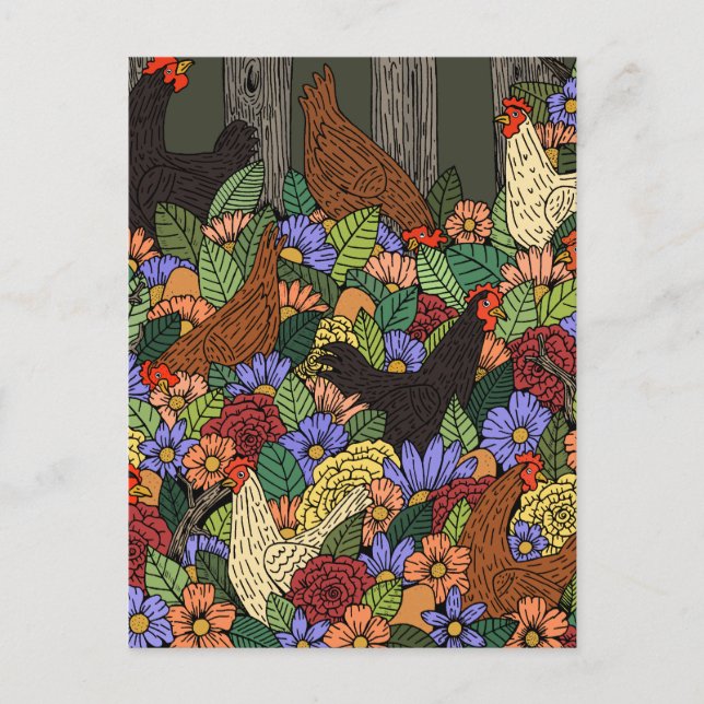 Carte Postale Poulets et fleurs (Devant)
