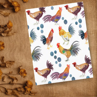 Carte Postale Poulets et oeufs colorés Motif d'aquarelle