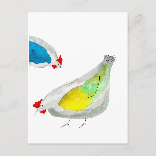 Carte Postale Poulets mignons aquarelle (Devant)