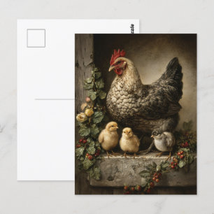 Carte Postale Poulets rustiques avec poules
