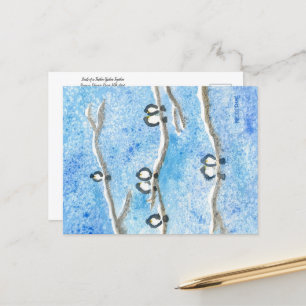 Carte Postale Poulets sur les branches d'arbres en neige hiverna