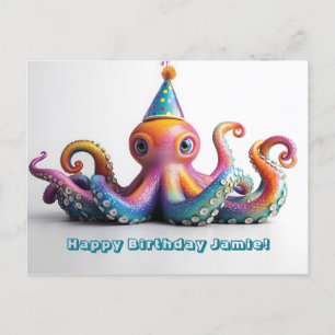 Carte Postale Poulpe de fête - Joyeux design d'anniversaire 