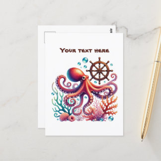 Carte Postale Poulpe de plage mignon personnalisable