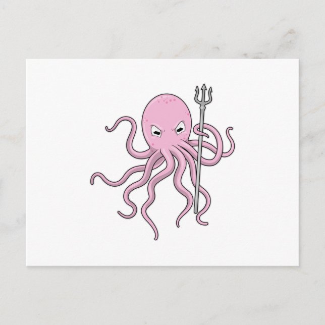 Carte Postale Poulpe en sorcier avec trident (Devant)