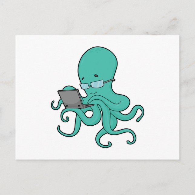Carte Postale Poulpe Ordinateur Portable (Devant)