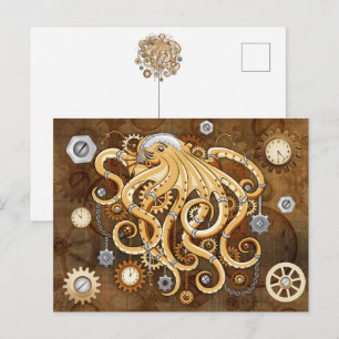 Carte Postale Poulpe Steampunk Rétro Fantastique Mécanique