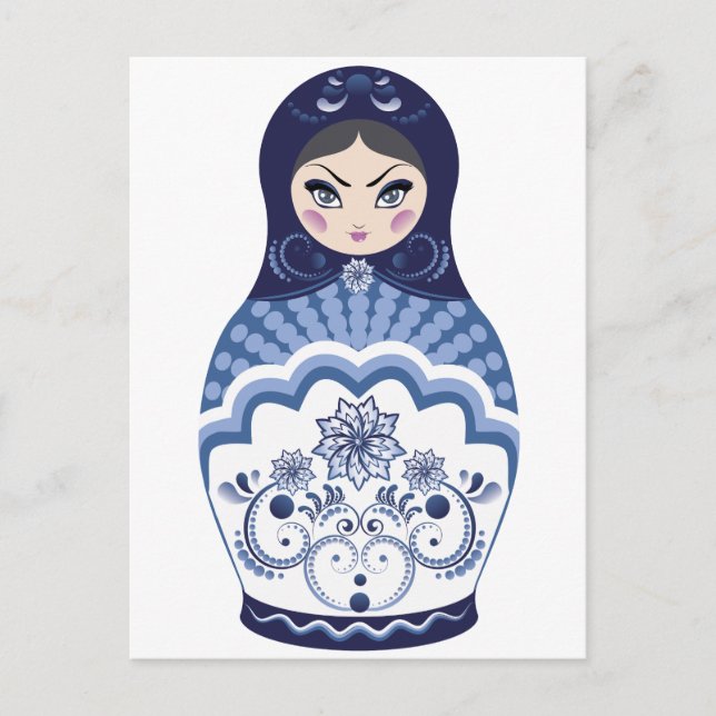 Carte Postale Poupée bleue Matryoshka (Devant)