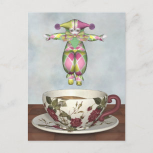 Carte Postale Poupée clown Pierrot Jumer dans une tasse de thé