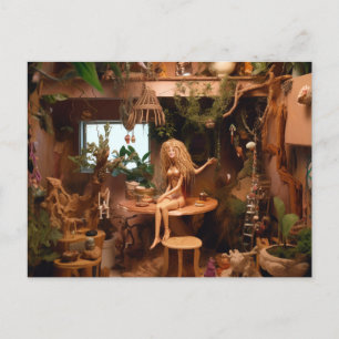 Carte Postale Poupée dans une cabane d'arbres drôle anatomie