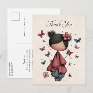Carte Postale Poupée de Fée Fantaisiste Rétro Mignonne Merci