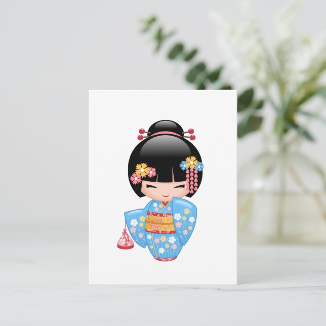 Carte Postale Poupée de Maiko Kokeshi - mignonne Geisha Girl (Debout devant)