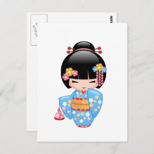 Carte Postale Poupée de Maiko Kokeshi - mignonne Geisha Girl